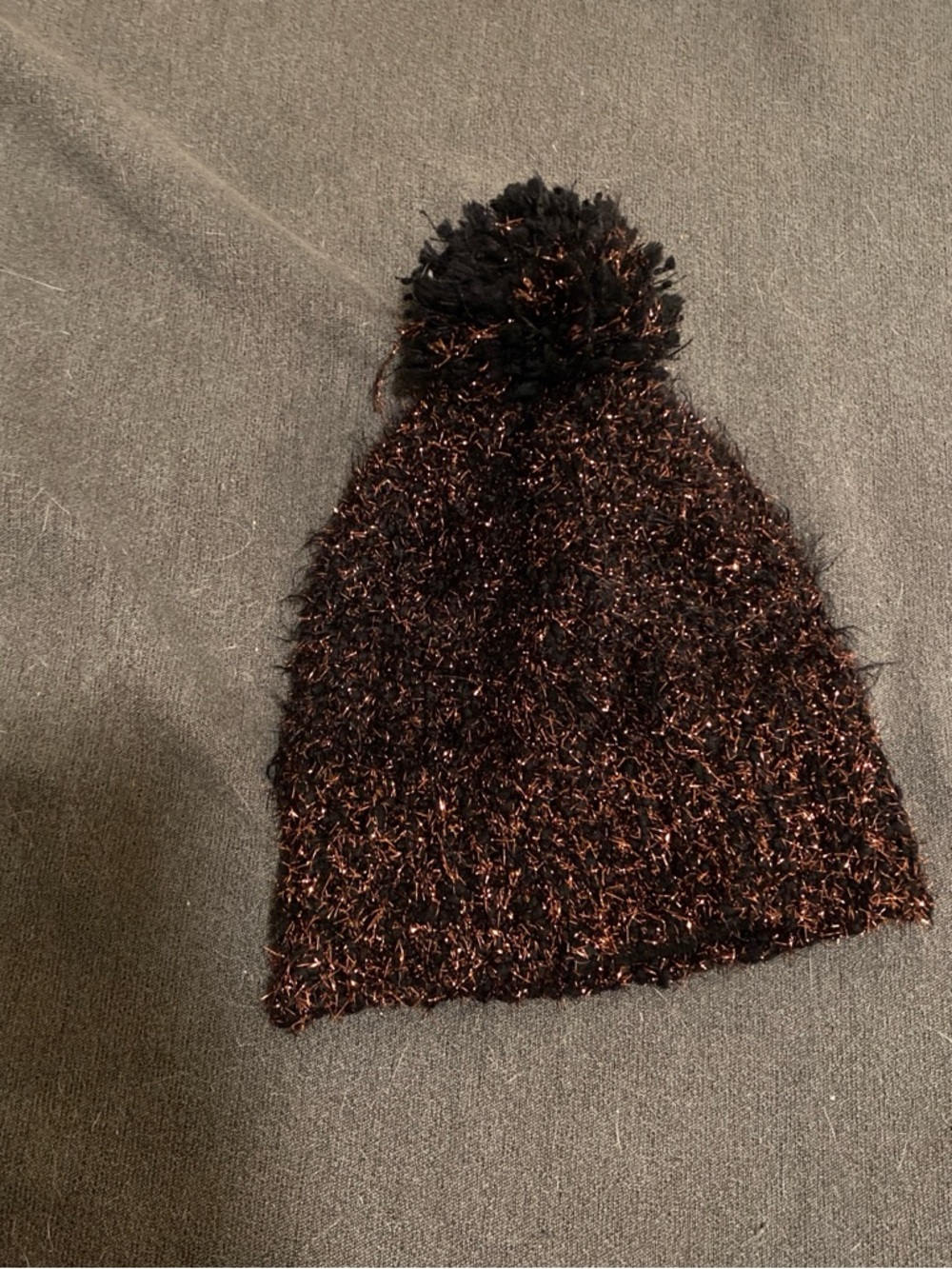 Anthropologie Black and Copper Metallic Pom-Pom Beanie